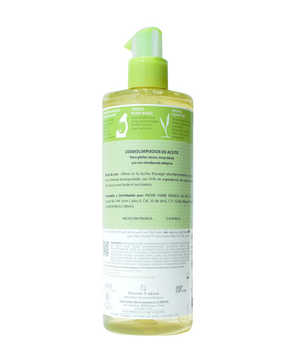 Limpiador rostro y cuerpo Exomega, Aceite De Ducha Emoliente, 500 ml Exomega Control para calmar la piel 2