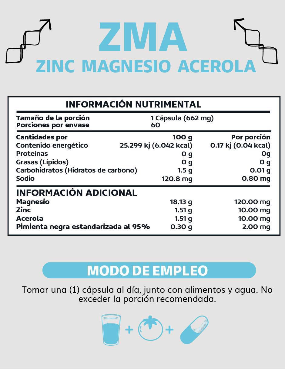 ZMA zinc magnesio acerola de 60 cápsulas 5