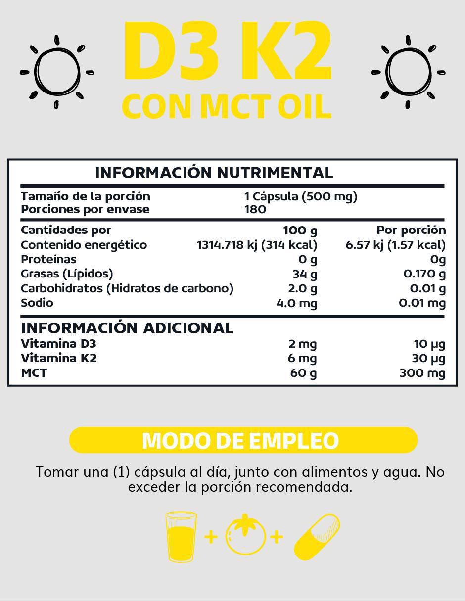 Vitamina D3 Vitamina K2 con MCT Oil de 180 cápsulas 5