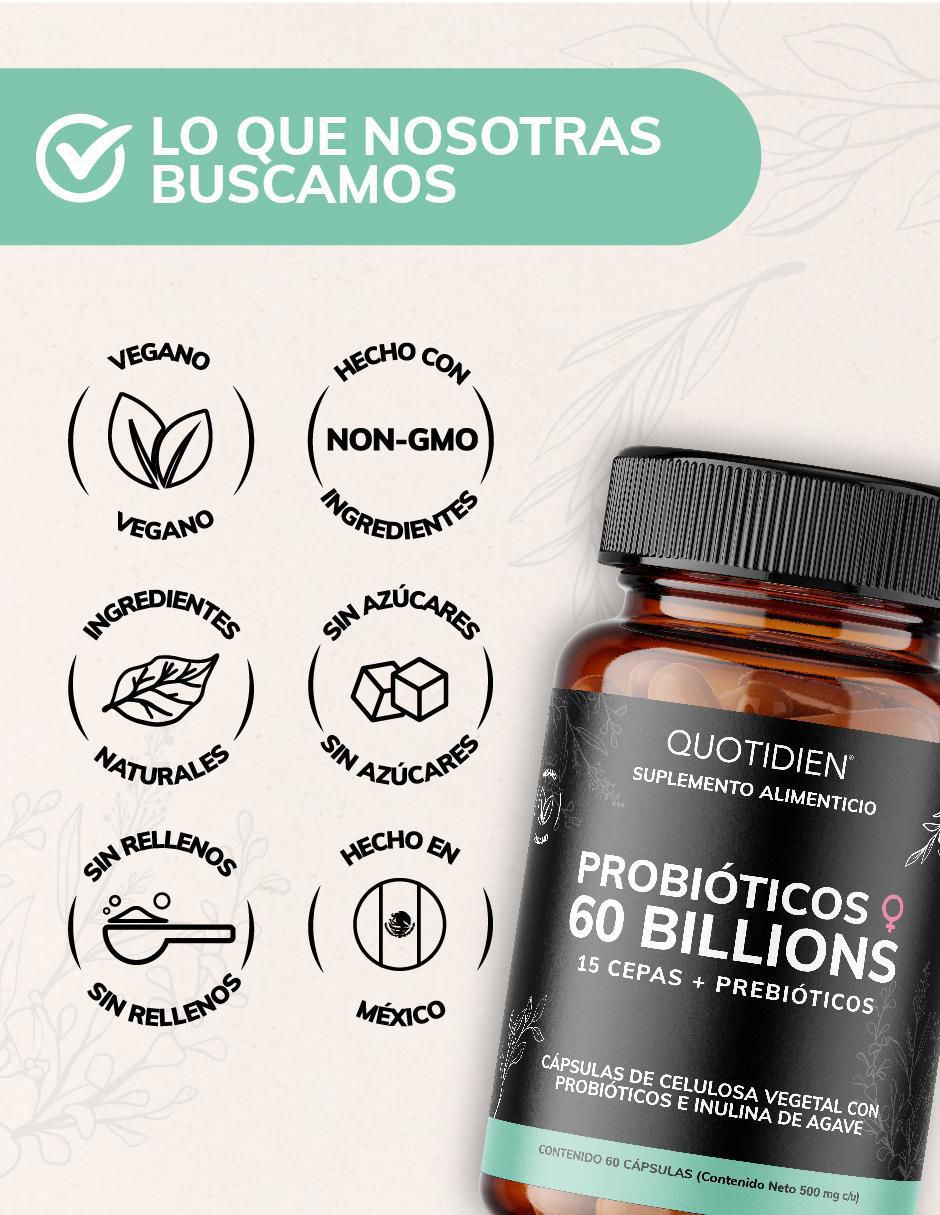 Probioticos 60 Billion + Prebióticos con probióticos, prebióticos, inulina de agave y aloe vera de 60 cápsulas 4