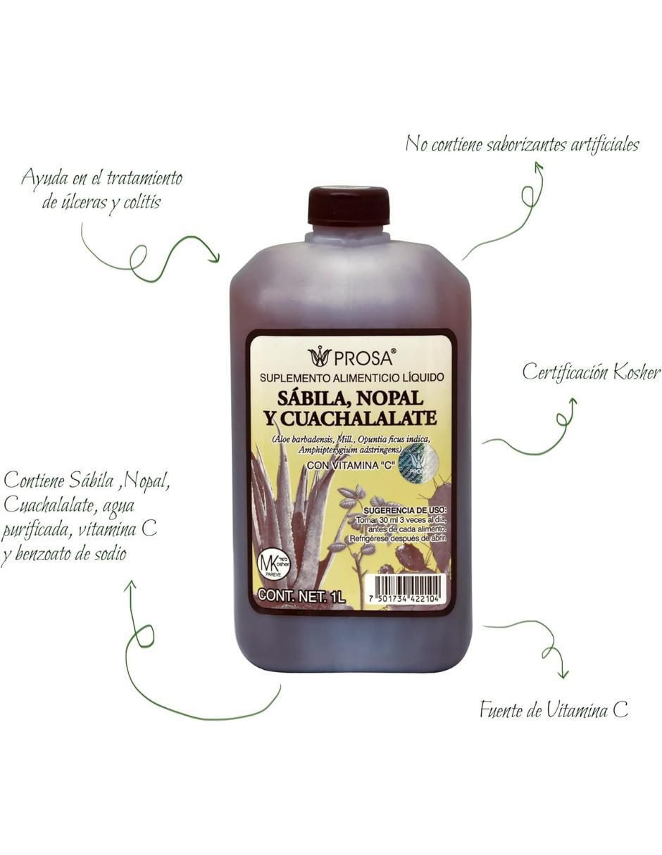 Bebida de Sabila, Nopal y Cuachalalate sabor natural de 1 l 2