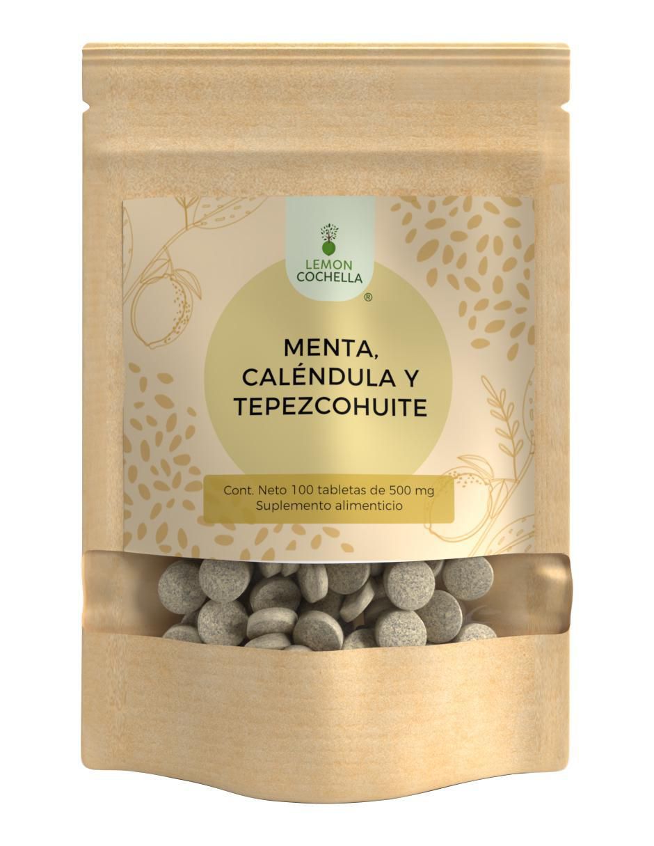 Menta, Caléndula y Tepezcohuite de 100 tabletas