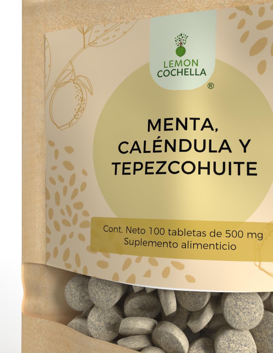 Menta, Caléndula y Tepezcohuite de 100 tabletas 3