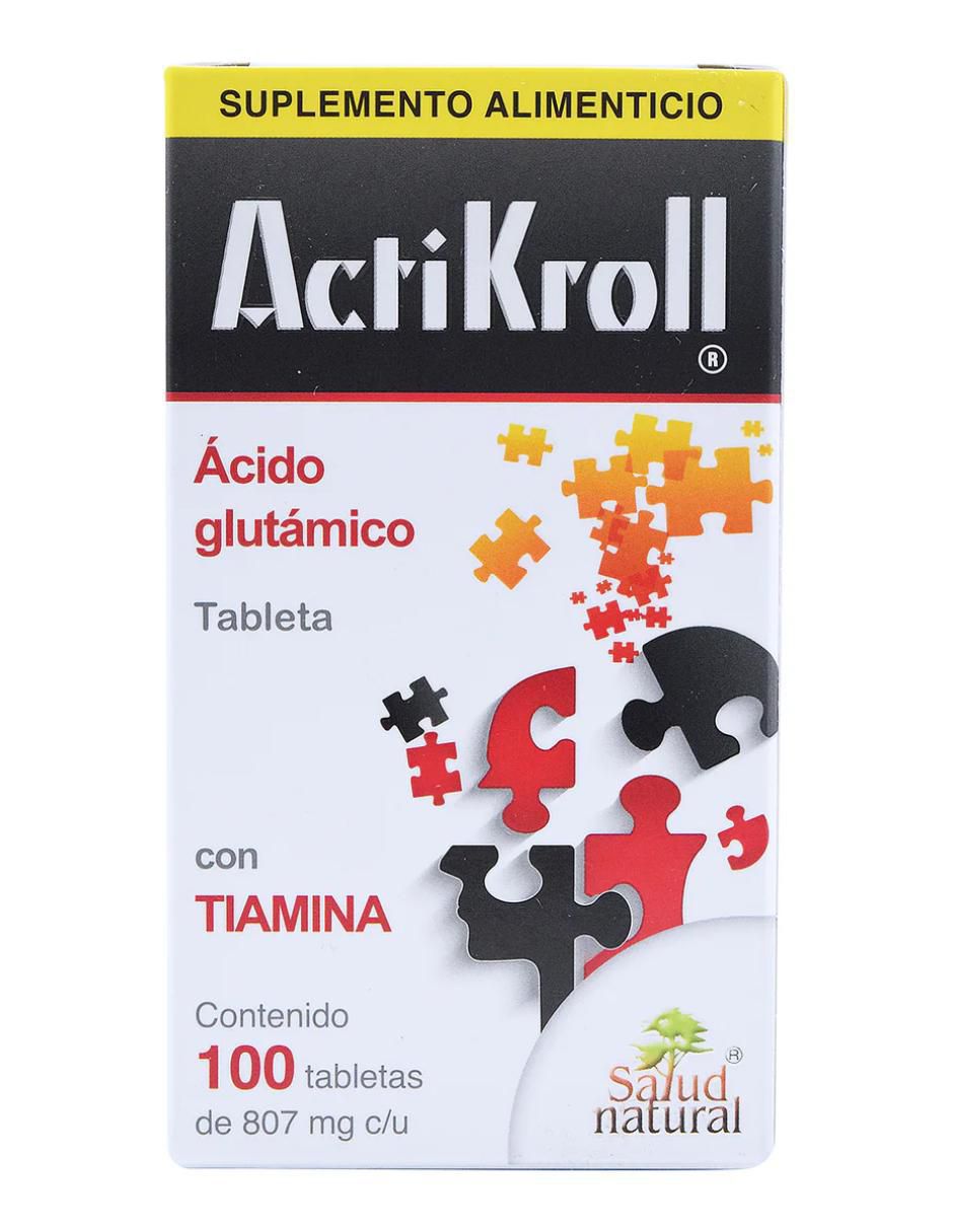 Actikroll con ácido glutámico y tiamina de 100 tabletas
