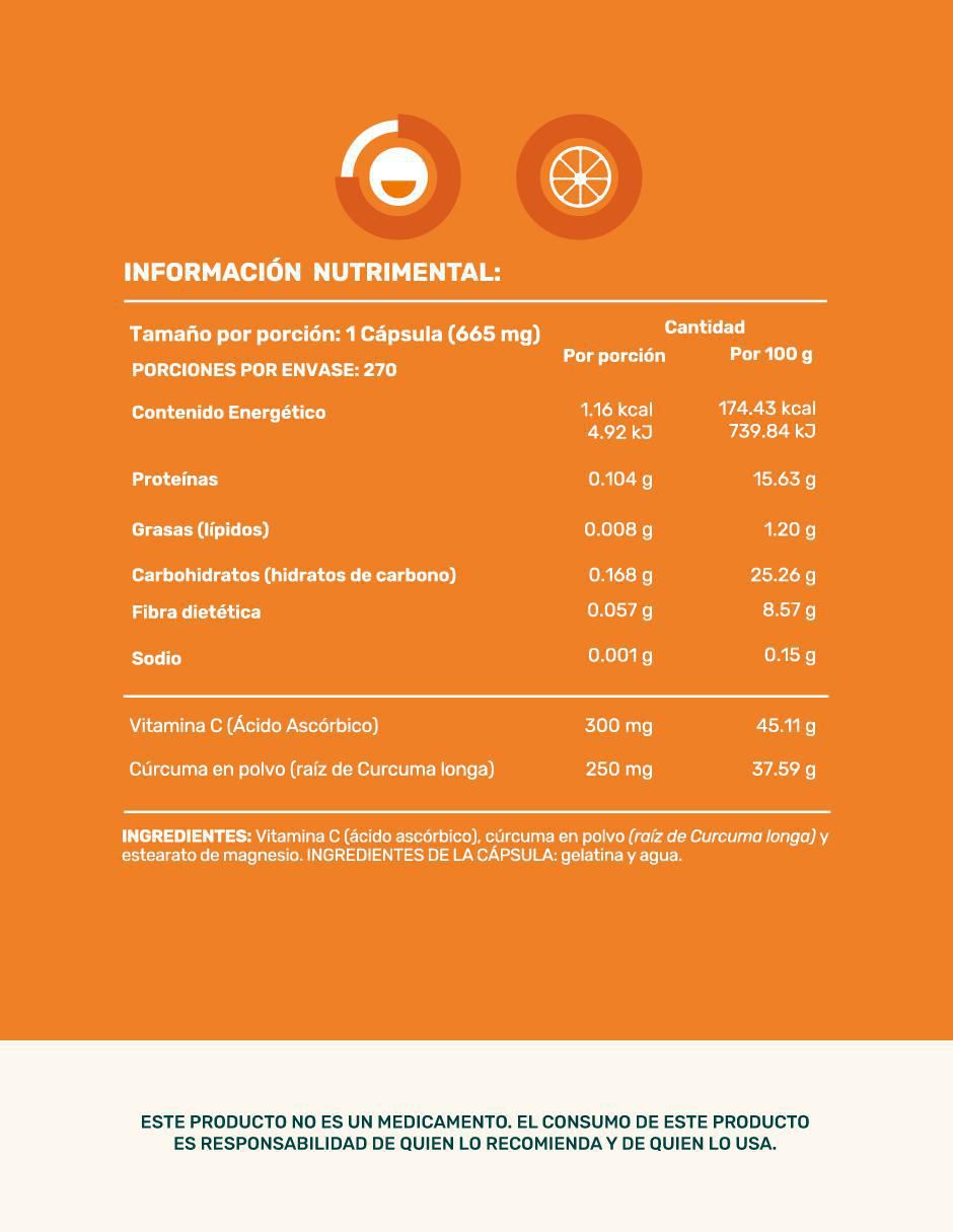 Vitamina c + turmeric (cúrcuma) de 270 cápsulas 2