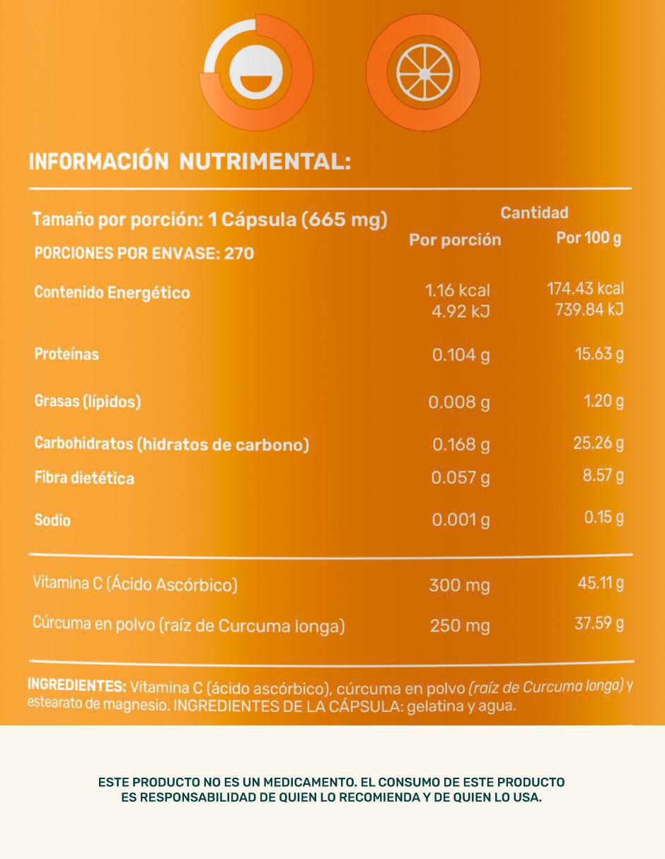 Vitamina c + turmeric (cúrcuma) de 270 cápsulas 6