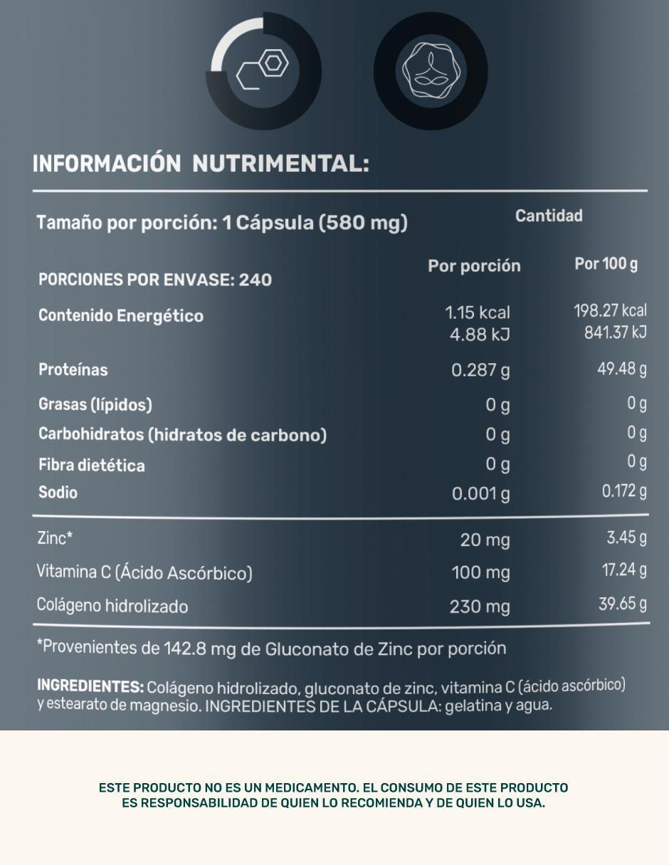 Zinc blend: Zinc + Colágeno Hidrolizado + Vitamina C Life 360+ 12