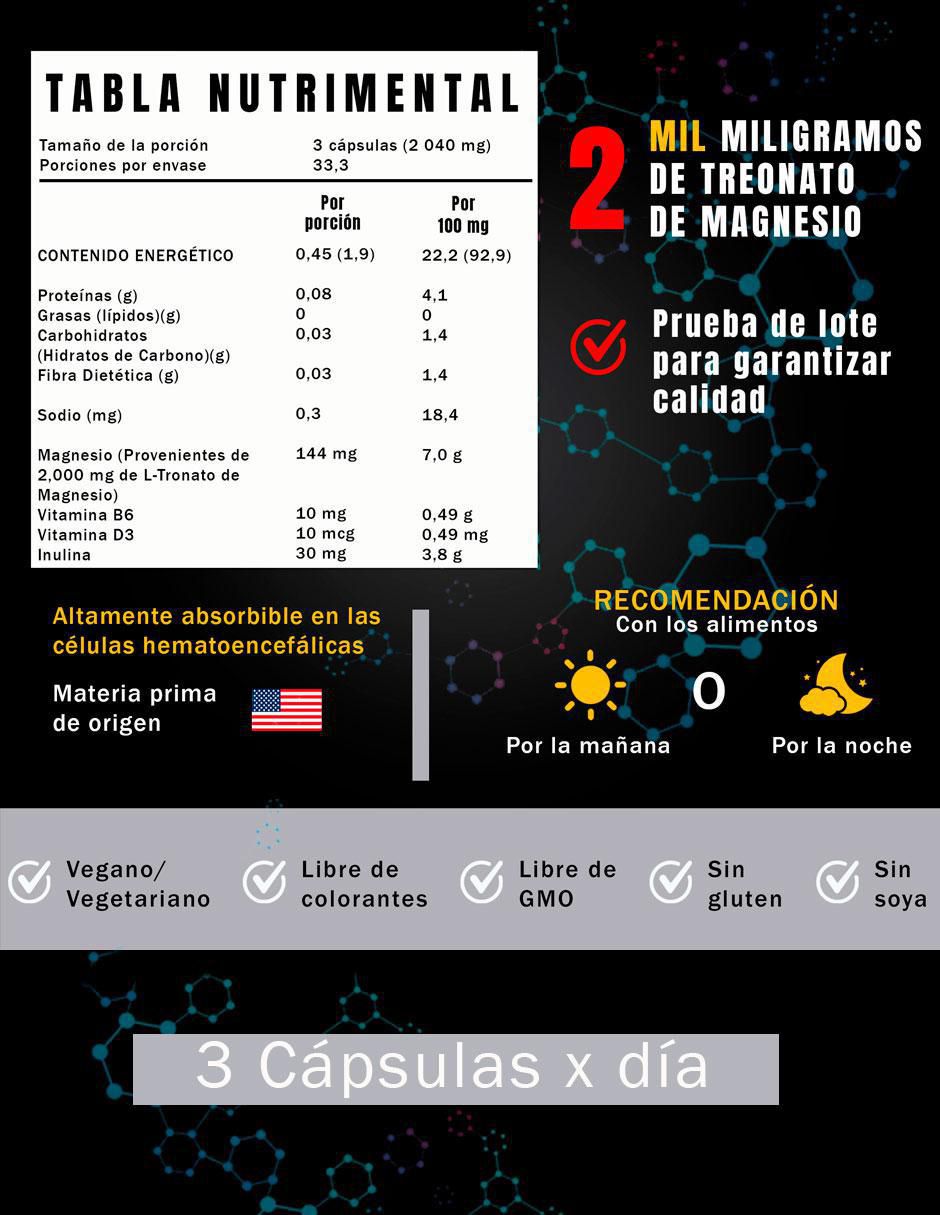 Treonato de Magnesio con magnesio de 100 cápsulas 4