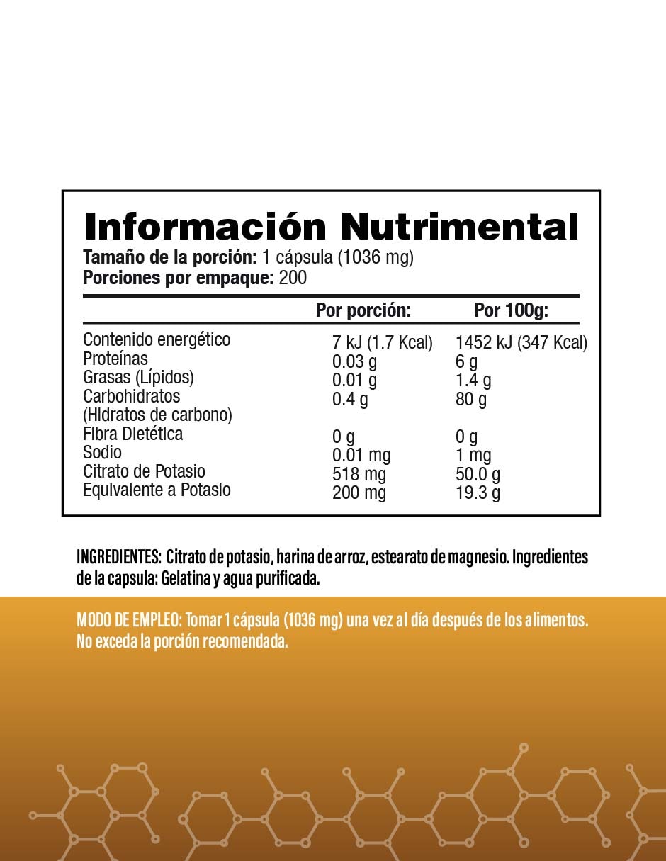 Citrato de Potasio de 200 cápsulas 2