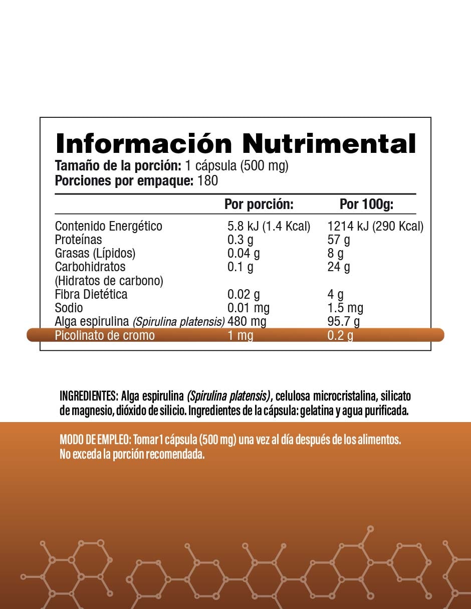 Picolinato de Cromo con Espirulina de 180 cápsulas 2