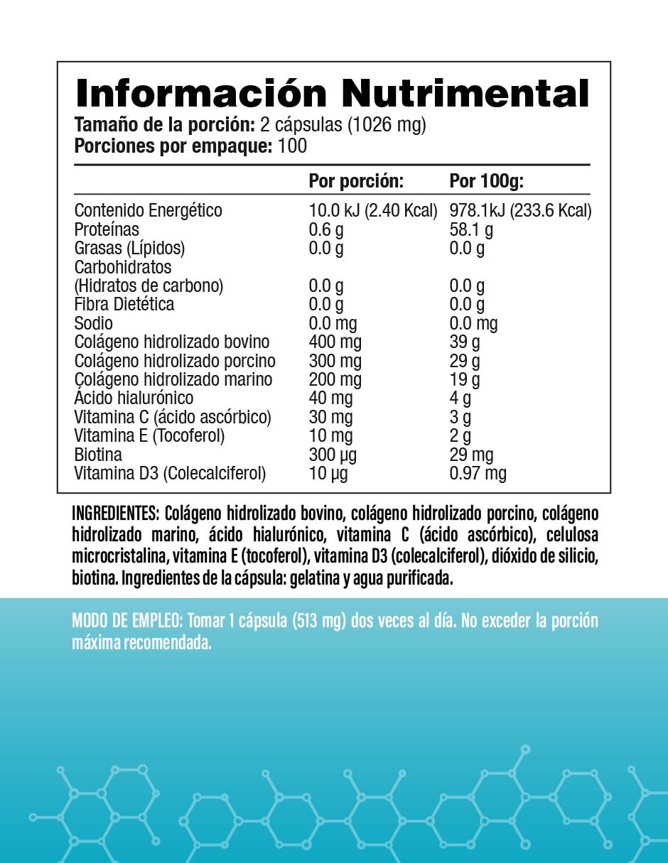 Complejo de Colágeno - Marino, Porcino y Bovino de 200 cápsulas 2