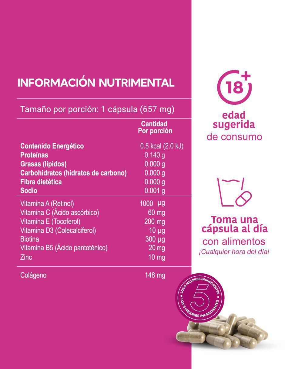 Vitaminas Cabello, Piel y Uñas con Biotina, Colageno Hidrolizado Puro, Vitamina E, Vitamina B5 y Zinc 3