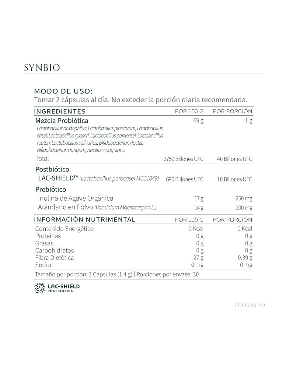 Synbio de Gut Health Oxomio con probióticos, prebióticos, inulina de agave y aloe vera de 60 cápsulas 4