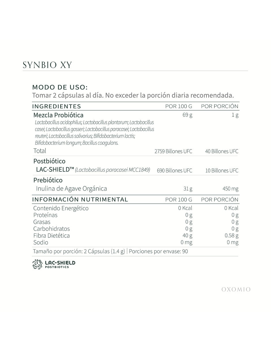 Synbio XY de - Gut Health Oxomio con probióticos, prebióticos, inulina de agave y aloe vera de 180 cápsulas 4