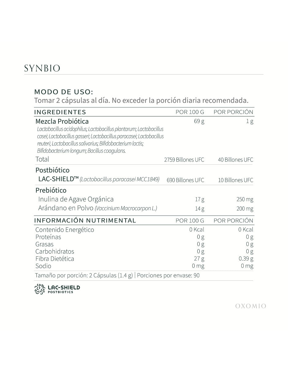 Synbio de Gut Health Oxomio con probióticos, prebióticos, inulina de agave y aloe vera de 180 cápsulas 4