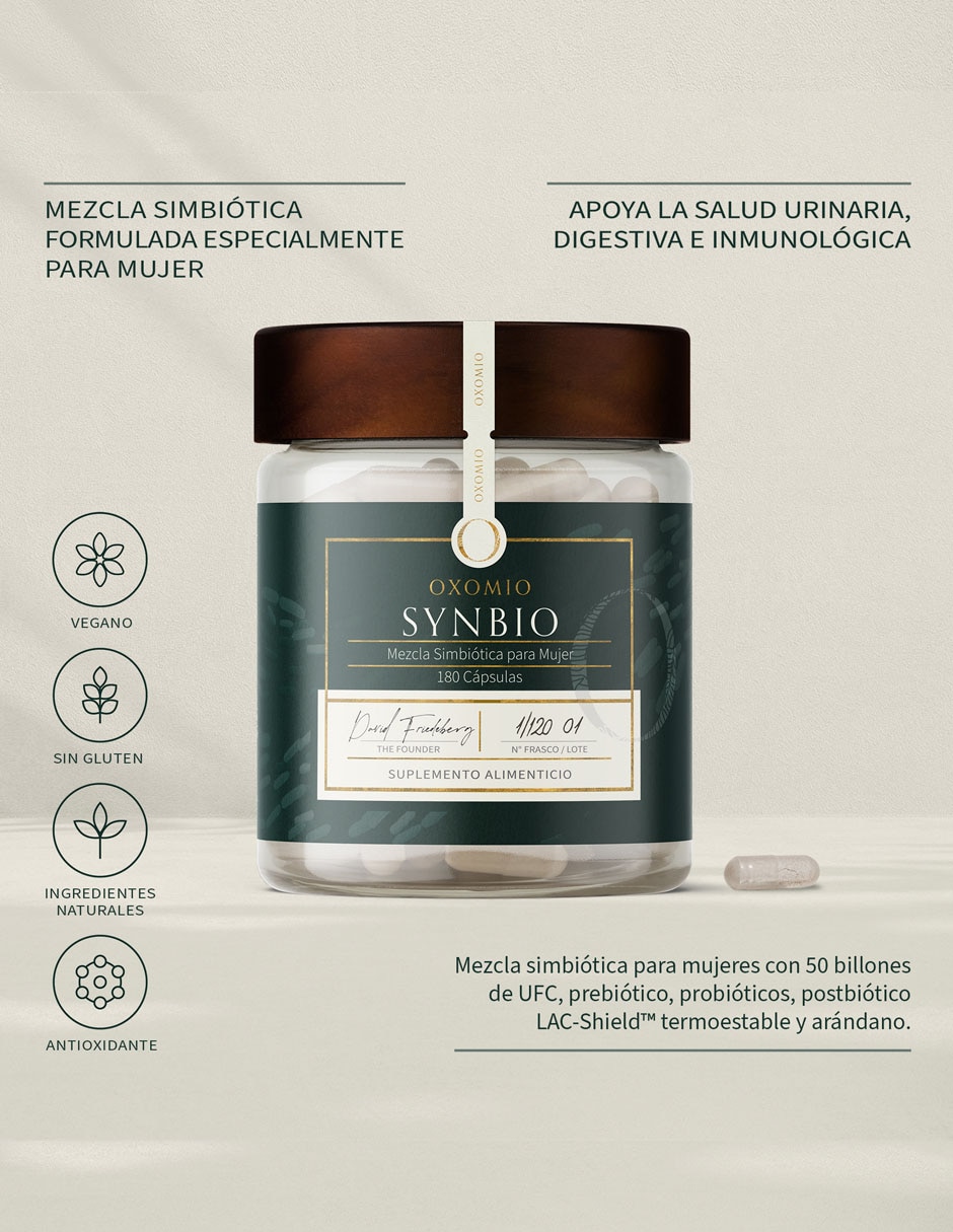 Synbio de Gut Health Oxomio con probióticos, prebióticos, inulina de agave y aloe vera de 180 cápsulas 5