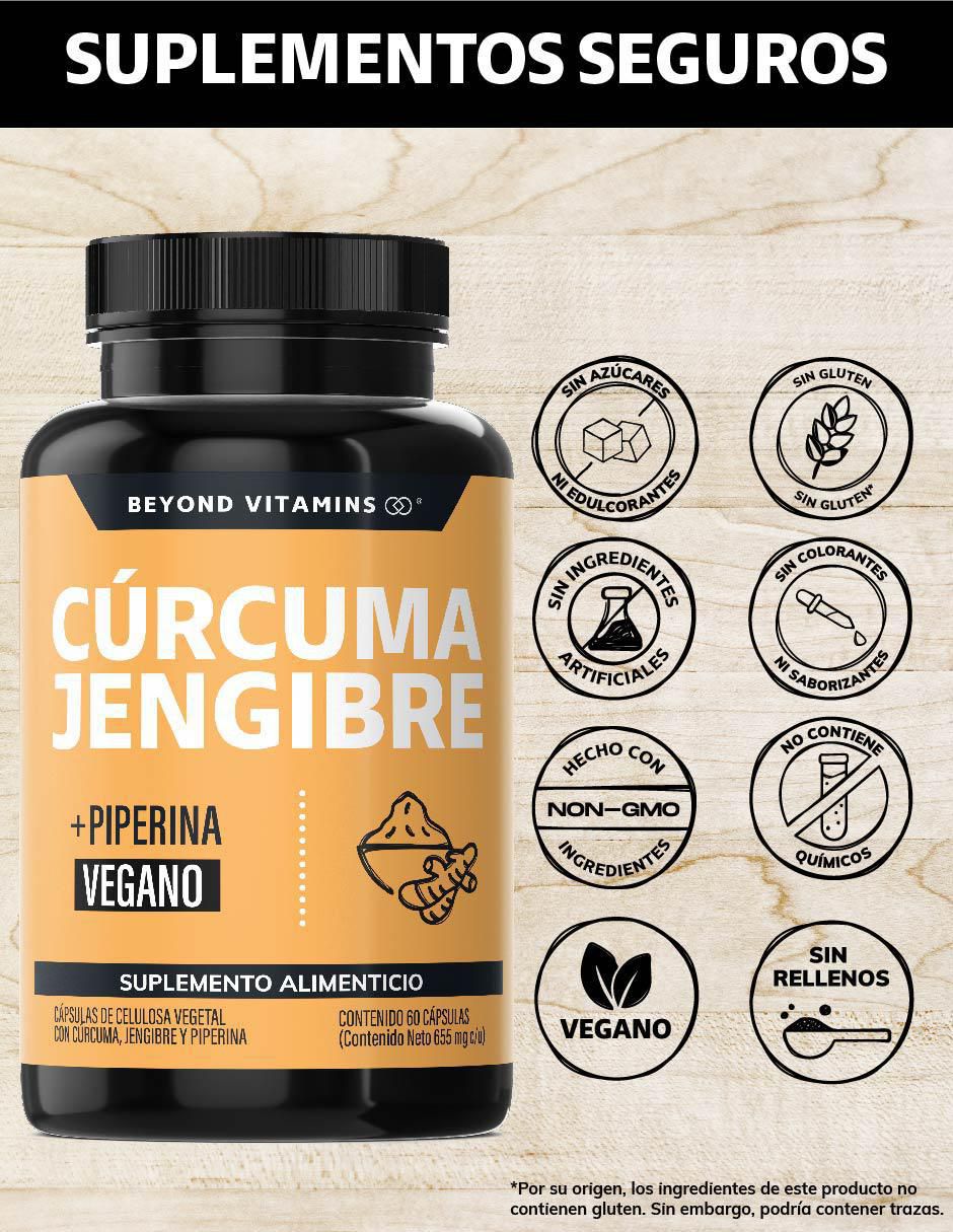 Cúrcuma, Jengibre con Pimienta Negra con piperina de 60 cápsulas 2