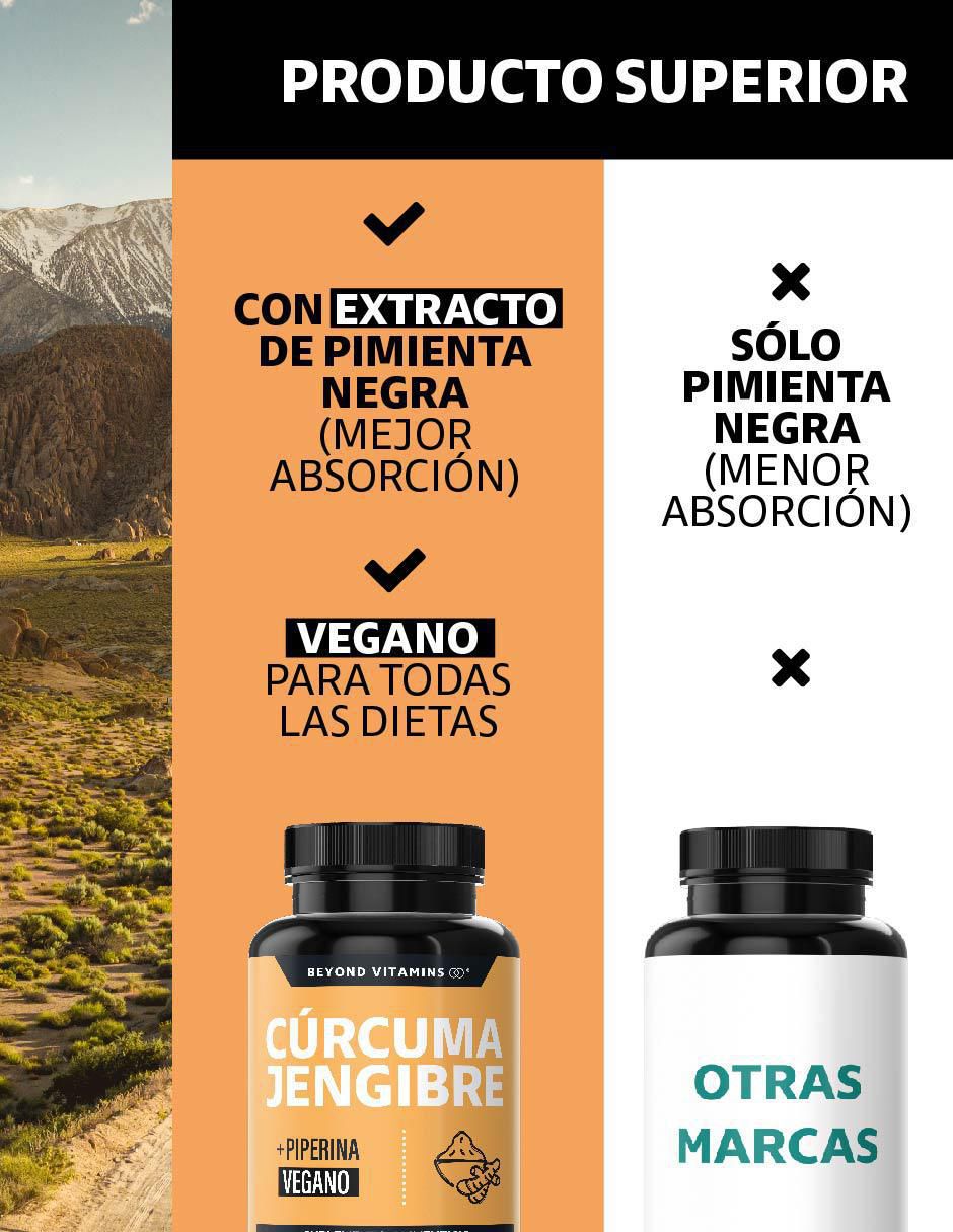 Cúrcuma, Jengibre con Pimienta Negra con piperina de 60 cápsulas 6