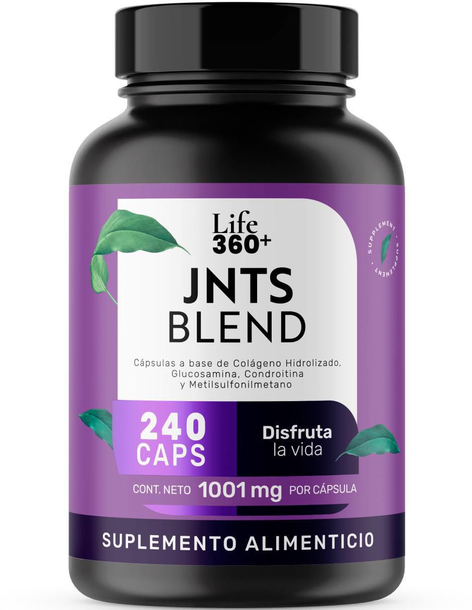 Jnts Blend: MSM Metilsulfonilmetano, D-glucosamina, Sulfato de Condroitina Bovina, Colágeno Hidrolizado, Estearato de Magnesio y Dióxido de Silicio Life 360+ con metilsulfonilmetano de 240 cápsulas Jnts Blend: MSM Metilsulfonilmetano, D-glucosamina, Sulfato de Condroitina Bovina, Colágeno Hidrolizado, Estearato de Magnesio y Dióxido de Silicio Life 360+ con metilsulfonilmetano de 240 cápsulas
