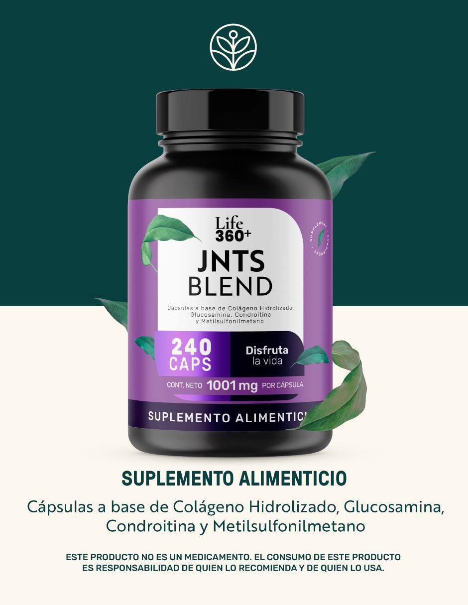 Jnts Blend: MSM Metilsulfonilmetano, D-glucosamina, Sulfato de Condroitina Bovina, Colágeno Hidrolizado, Estearato de Magnesio y Dióxido de Silicio Life 360+ con metilsulfonilmetano de 240 cápsulas 6
