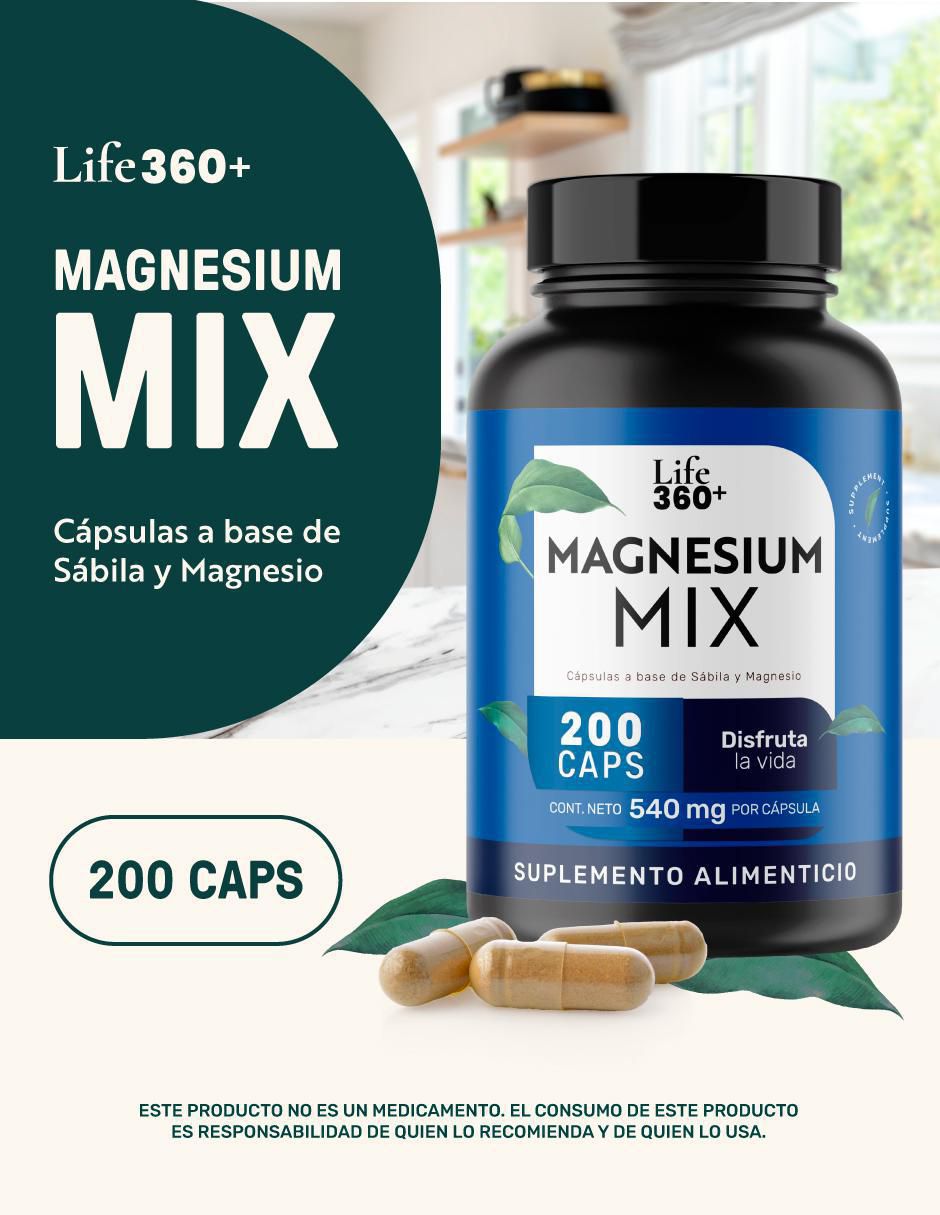 Magnesium mix: aloe vera + magnesio (maltodextrina citrato de magnesio óxido de magnesio gluconato de magnesiogluconato de magnesio) life 360+ con magnesio de 200 cápsulas 11