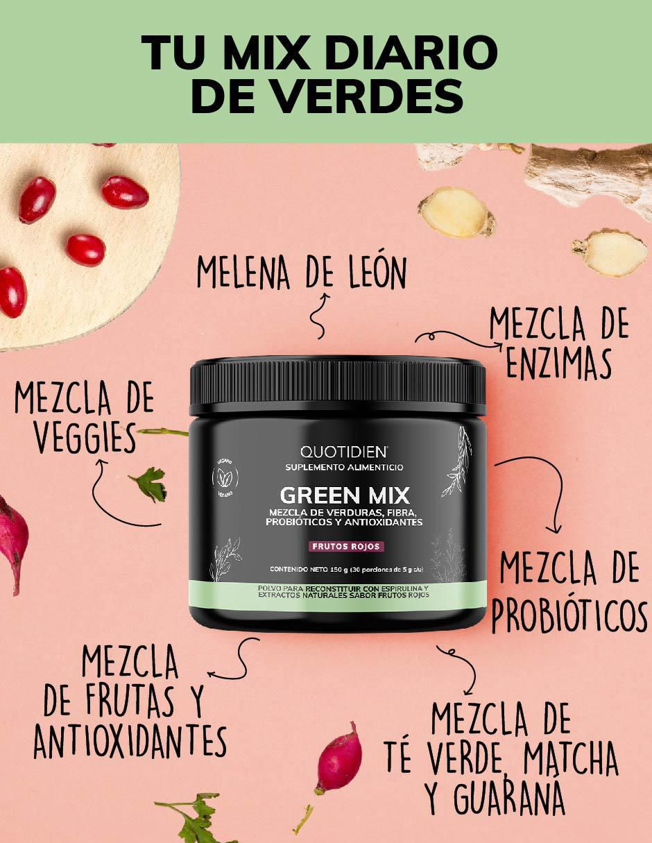 Green Mix, Jugo Verde Té Matcha, Clorofila, Enzimas Digestivas, Probióticos Bloom sabor frutos rojos de 150 g 2