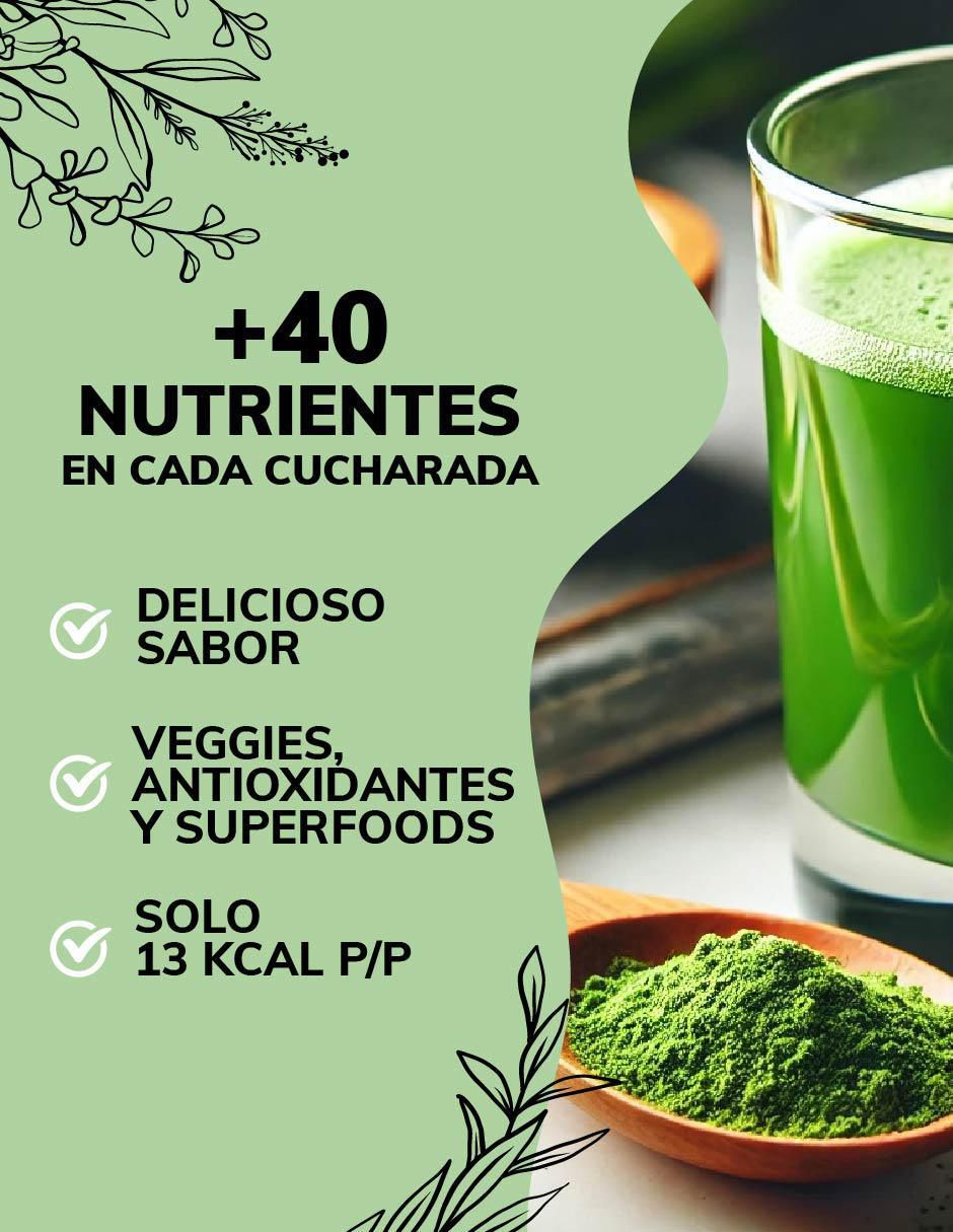 Green Mix, Jugo Verde Té Matcha, Clorofila, Enzimas Digestivas, Probióticos Bloom sabor frutos rojos de 150 g 3