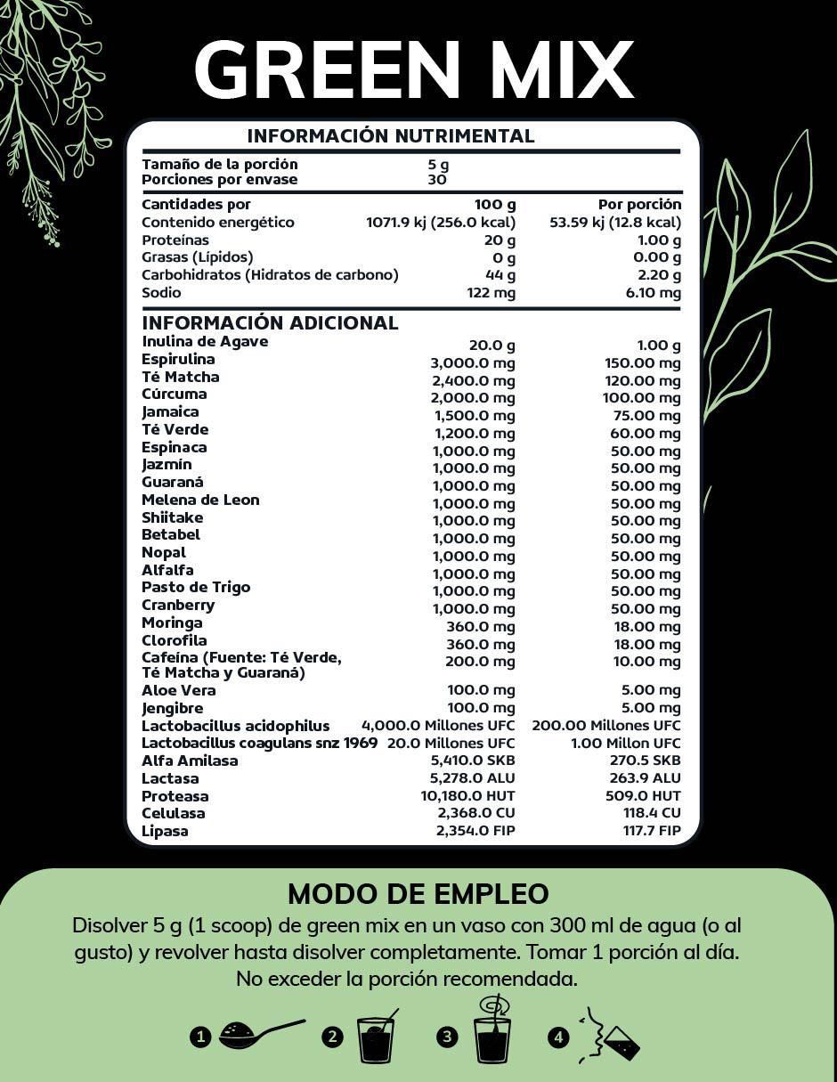 Green Mix, Jugo Verde Té Matcha, Clorofila, Enzimas Digestivas, Probióticos Bloom sabor frutos rojos de 150 g 4