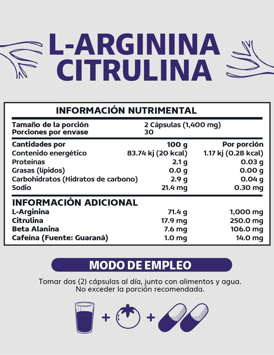 L-Arginina, Citrulina, Beta Alanina y Cafeína de 60 cápsulas 5