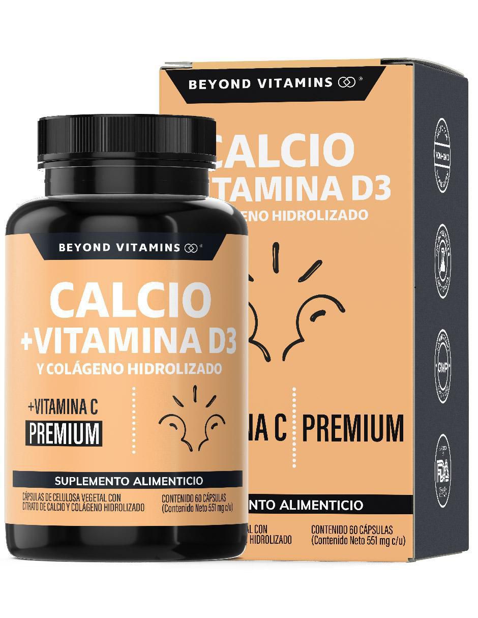 Calcio, Vitamina D3, Colágeno Hidrolizado y Vitamina C de 60 cápsulas