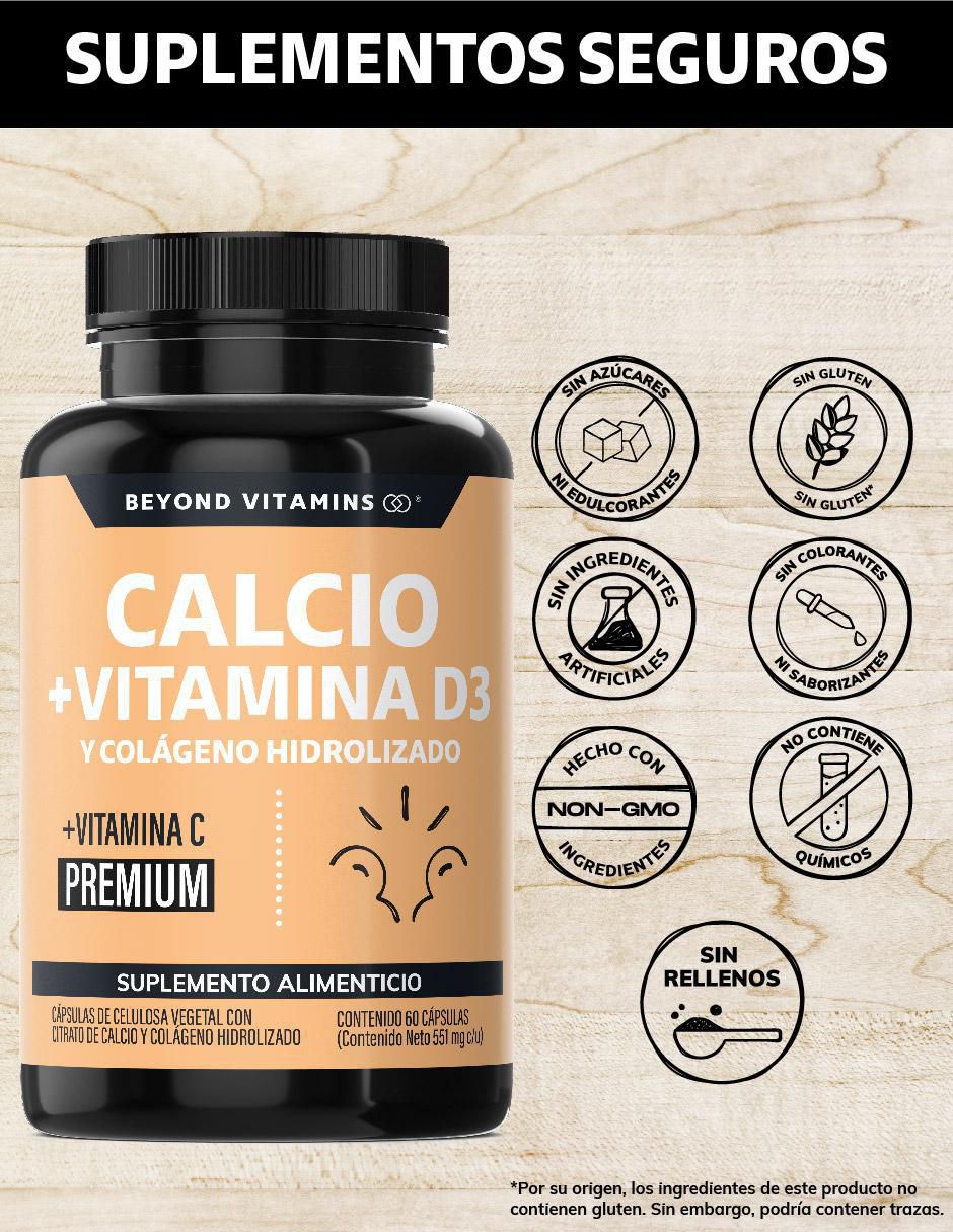 Calcio, Vitamina D3, Colágeno Hidrolizado y Vitamina C de 60 cápsulas 2