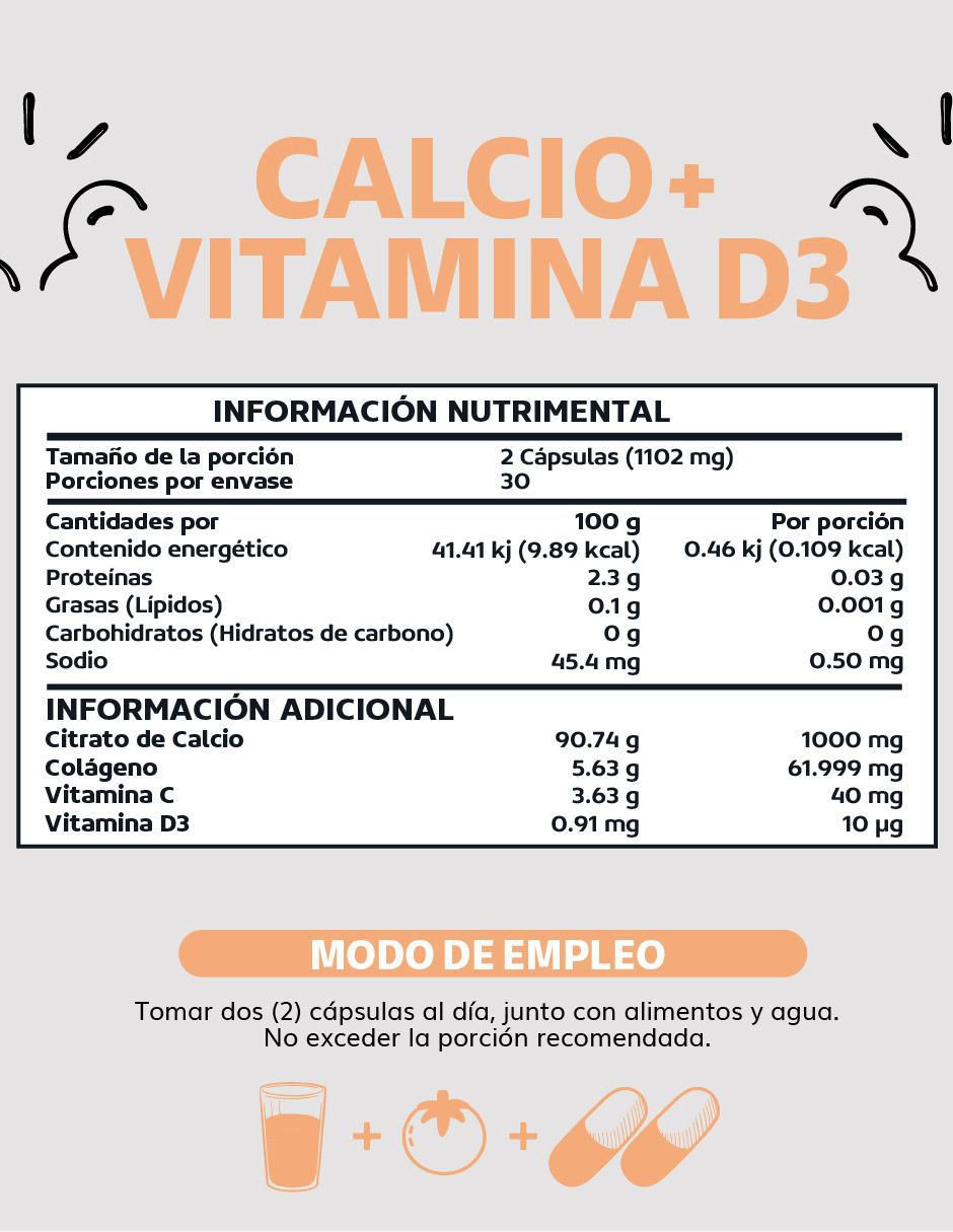 Calcio, Vitamina D3, Colágeno Hidrolizado y Vitamina C de 60 cápsulas 5