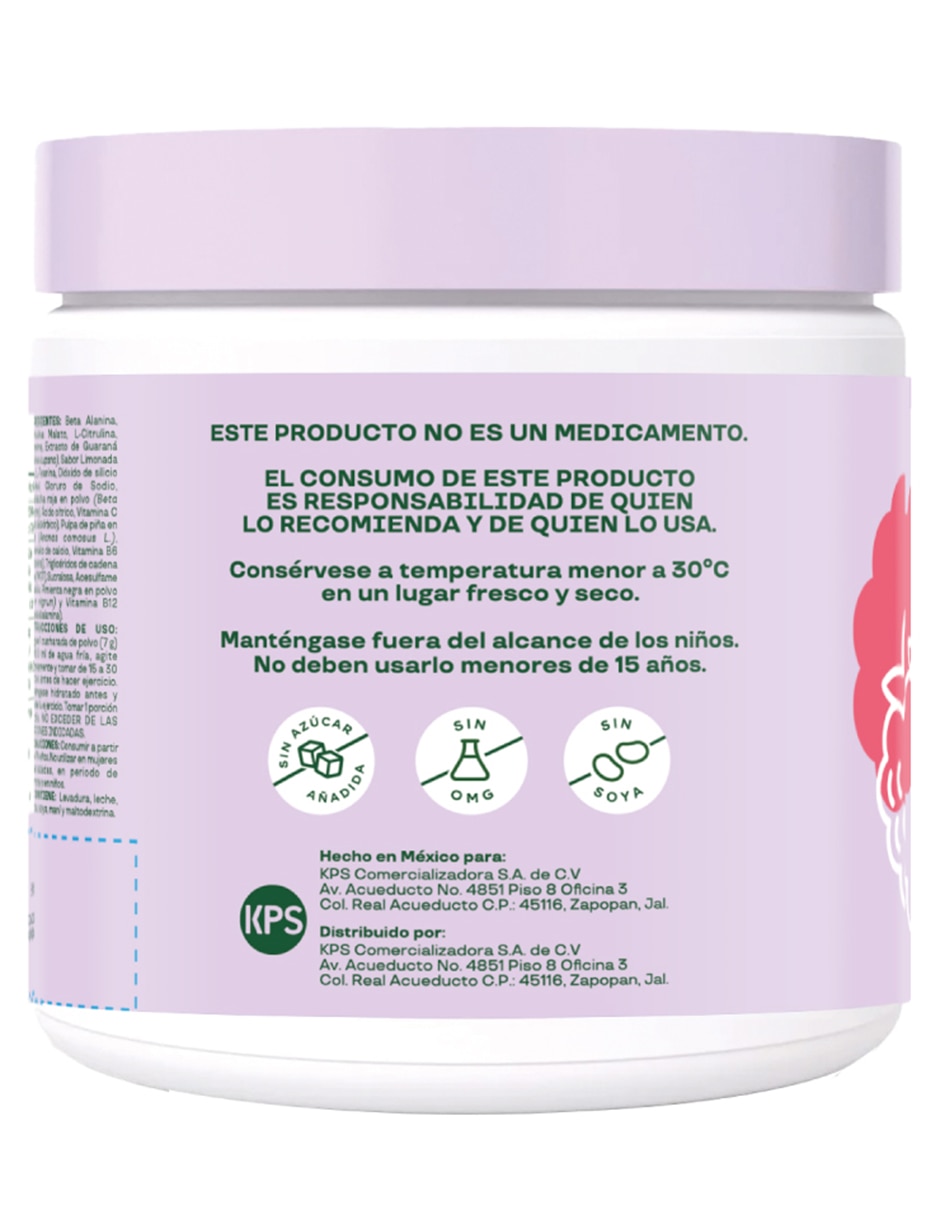 Pre-Workout con vitamina C, b6, b12 y calcio sabor limonada rosa de 175 g 2