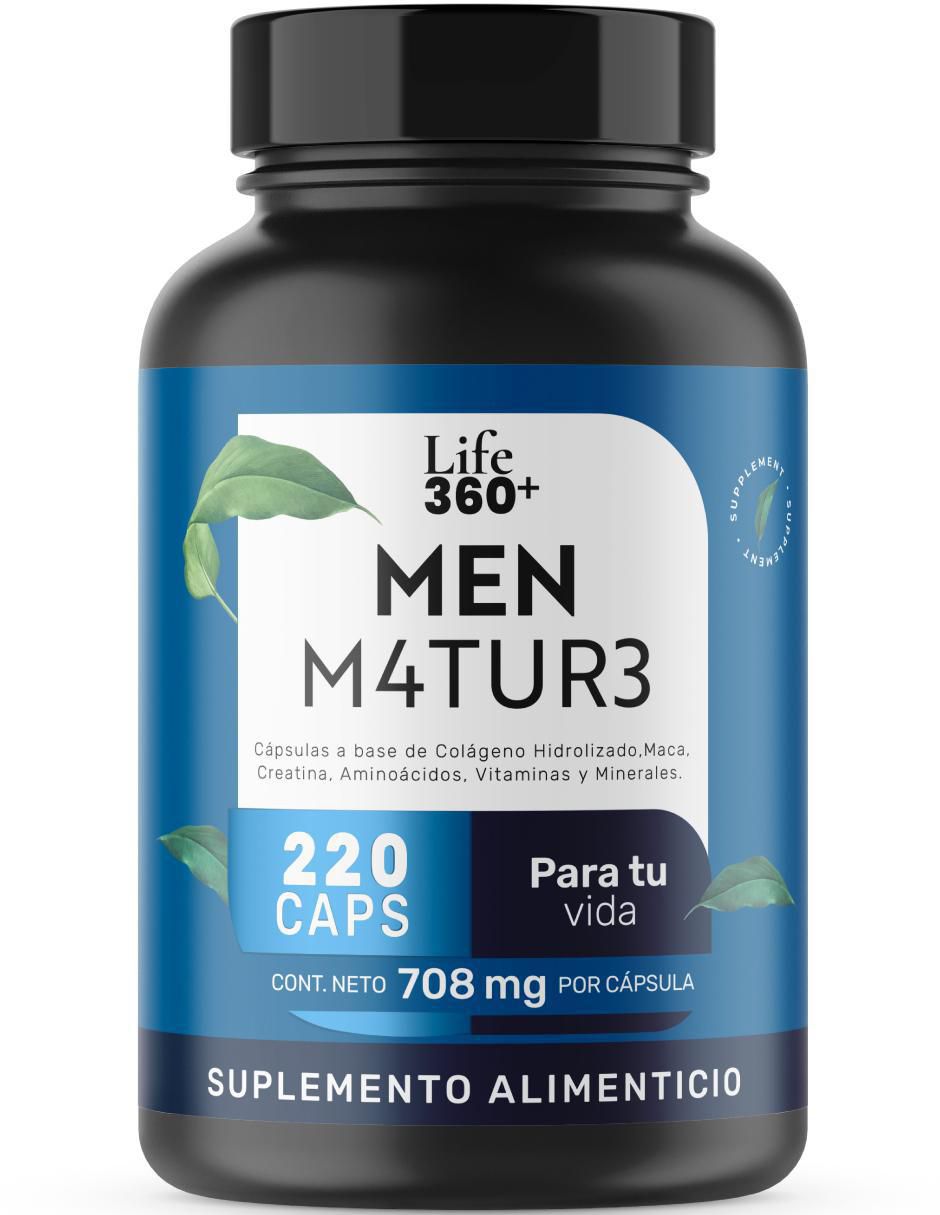 Men M4TUR3: Suplemento masculino a base de Colágeno, Maca, Creatina, Vitaminas y Minerales Life 360+ de 220 cápsulas