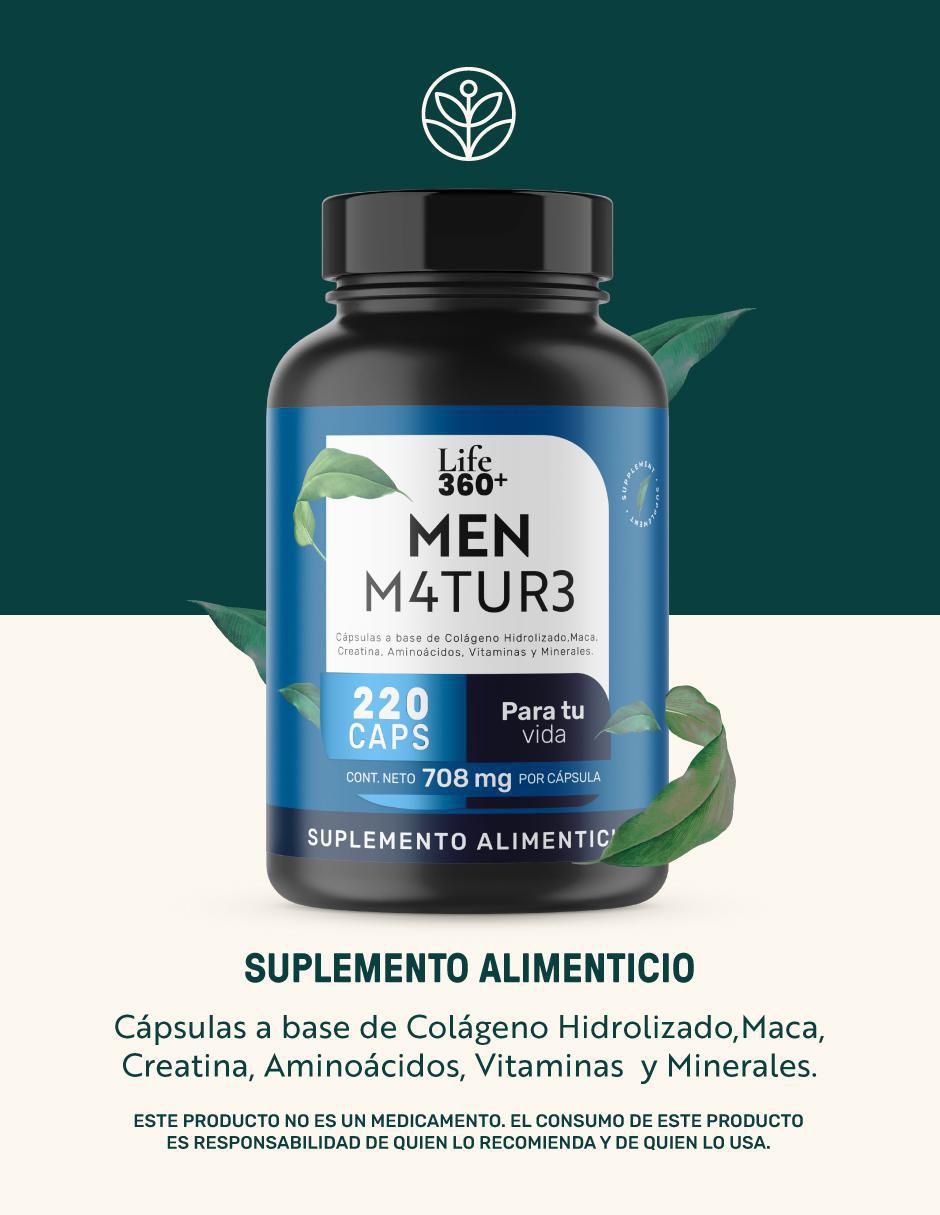 Men M4TUR3: Suplemento masculino a base de Colágeno, Maca, Creatina, Vitaminas y Minerales Life 360+ de 220 cápsulas 3