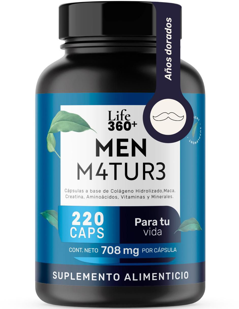 Men M4TUR3: Suplemento masculino a base de Colágeno, Maca, Creatina, Vitaminas y Minerales Life 360+ de 220 cápsulas 7