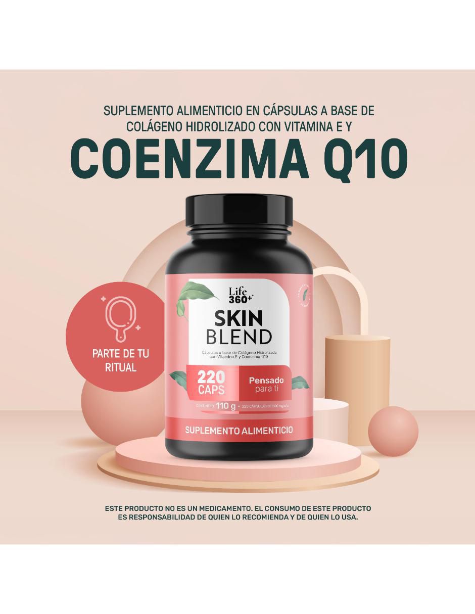 Skn q-10: colágeno hidrolizado con vitamina e y coenzima q10 life 360+ con colágeno hidrolizado sabor sin sabor de 220 cáp 9