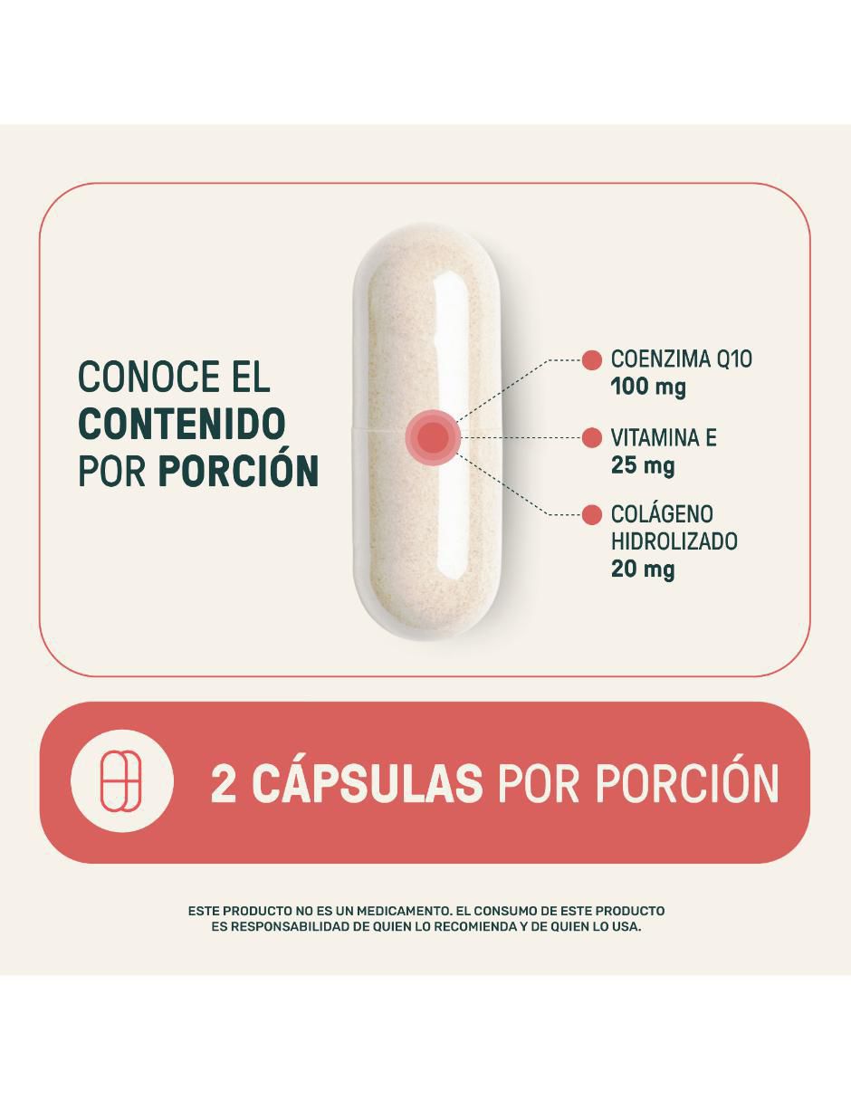 Skn q-10: colágeno hidrolizado con vitamina e y coenzima q10 life 360+ con colágeno hidrolizado sabor sin sabor de 220 cáp 10