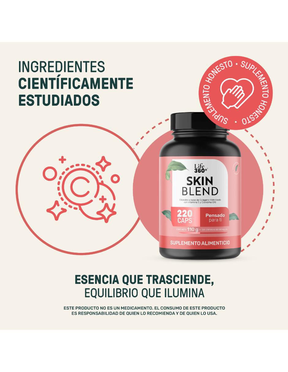 Skn q-10: colágeno hidrolizado con vitamina e y coenzima q10 life 360+ con colágeno hidrolizado sabor sin sabor de 220 cáp 11