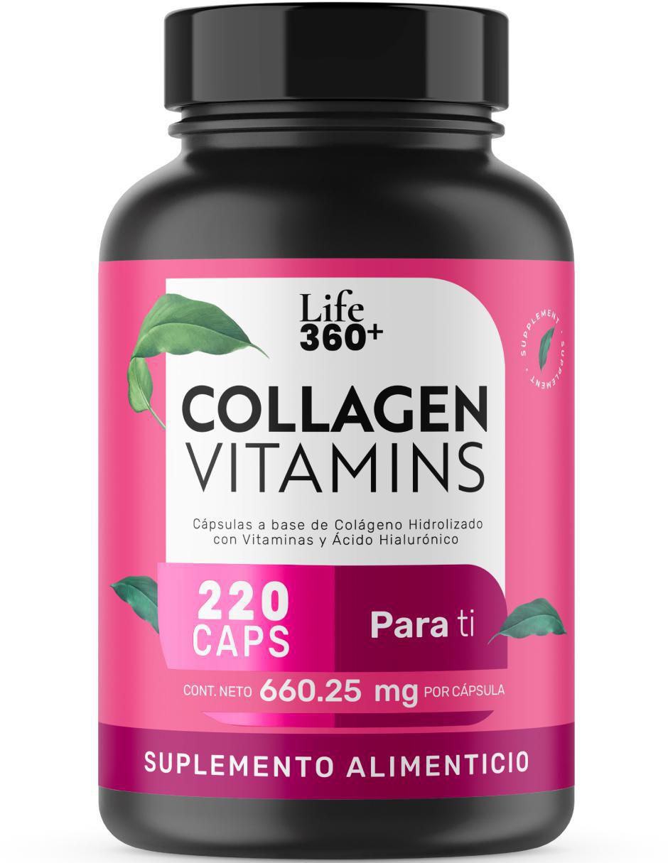 Collagen Vitamins: Colágeno hidrolizado + Vitaminas + Ácido fólico y Hialurónico Life 360+ de 220 cápsulas