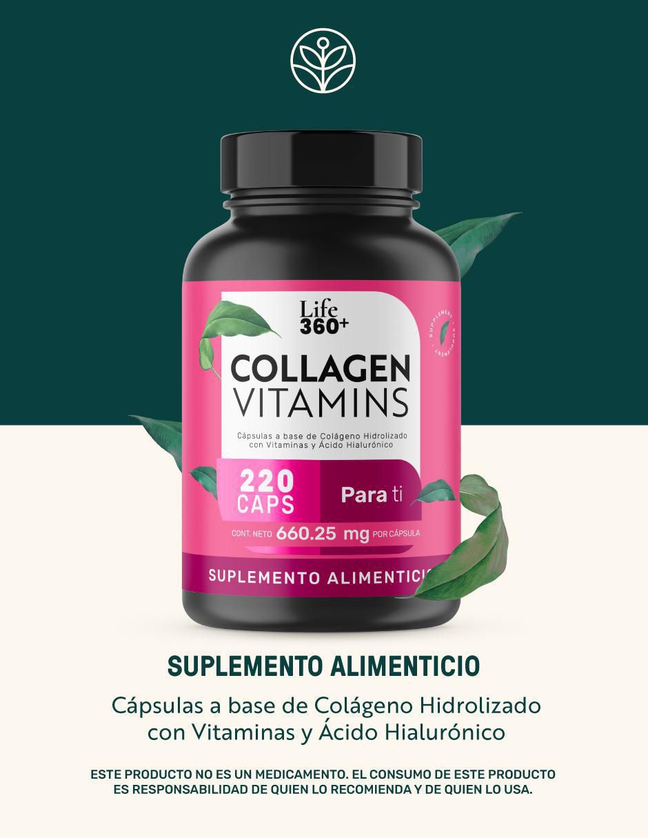 Collagen Vitamins: Colágeno hidrolizado + Vitaminas + Ácido fólico y Hialurónico Life 360+ de 220 cápsulas 3