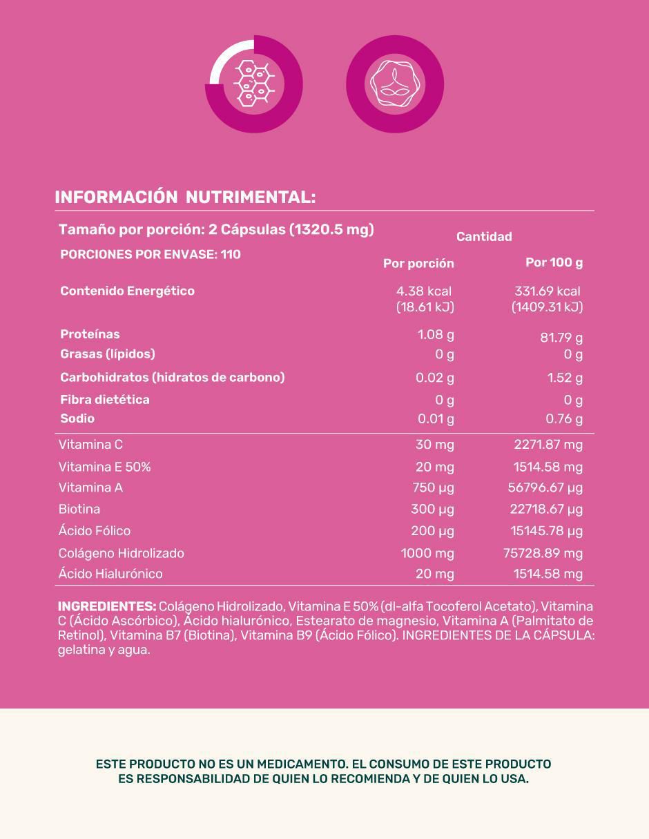 Collagen Vitamins: Colágeno hidrolizado + Vitaminas + Ácido fólico y Hialurónico Life 360+ de 220 cápsulas 2