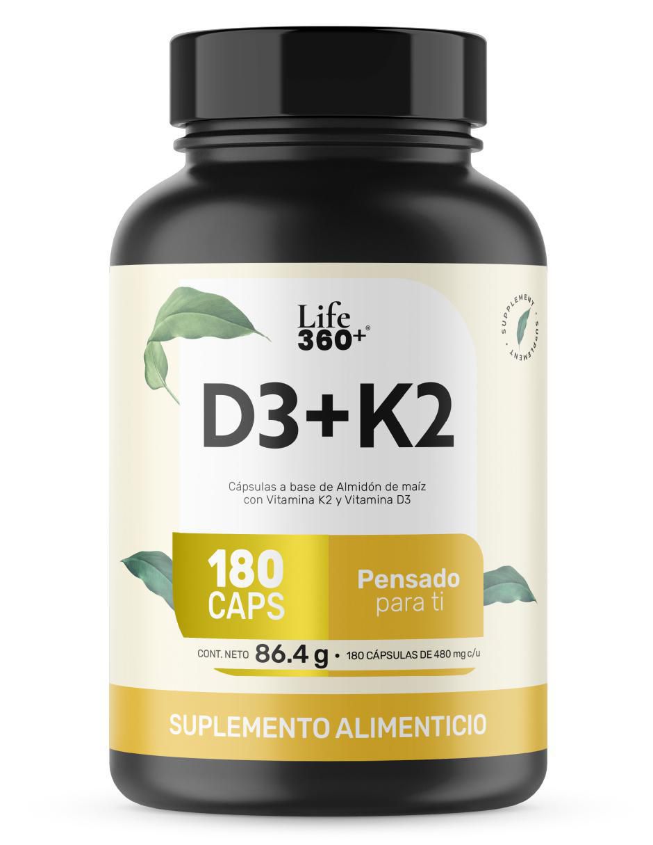Suplemento D3+K2 con vitaminas de 180 cápsulas