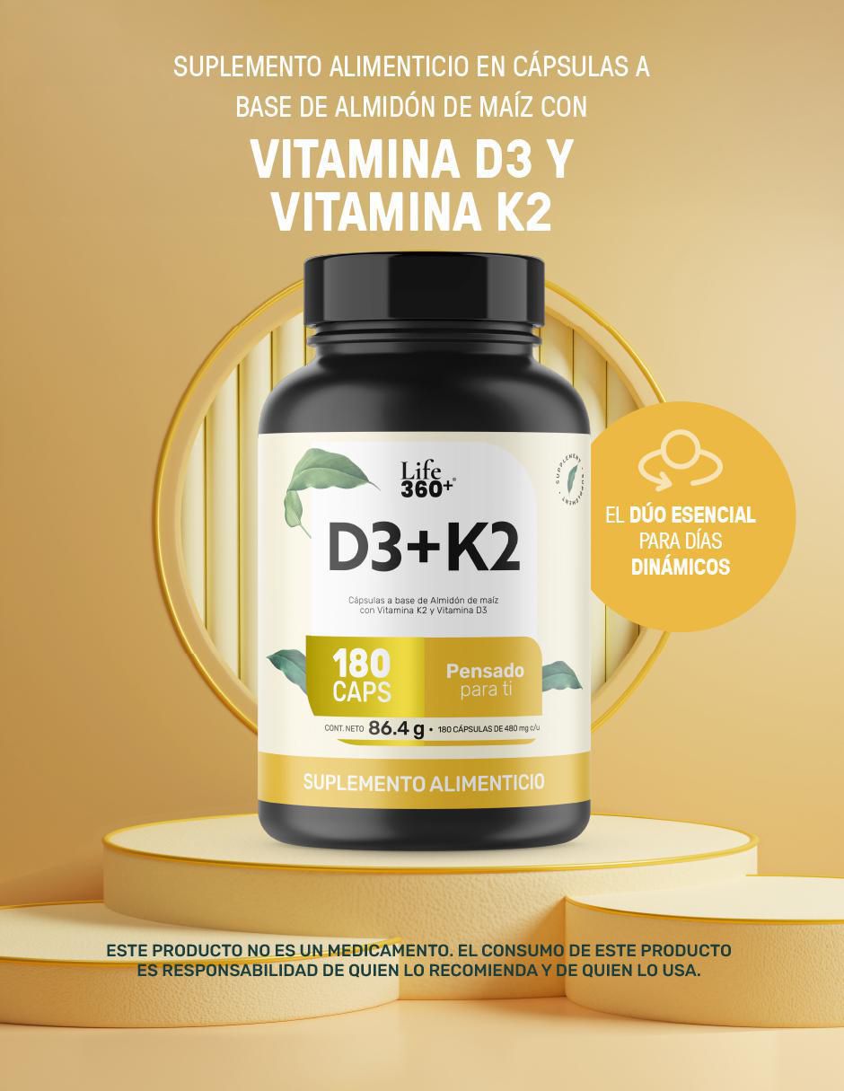 Suplemento D3+K2 con vitaminas de 180 cápsulas 16