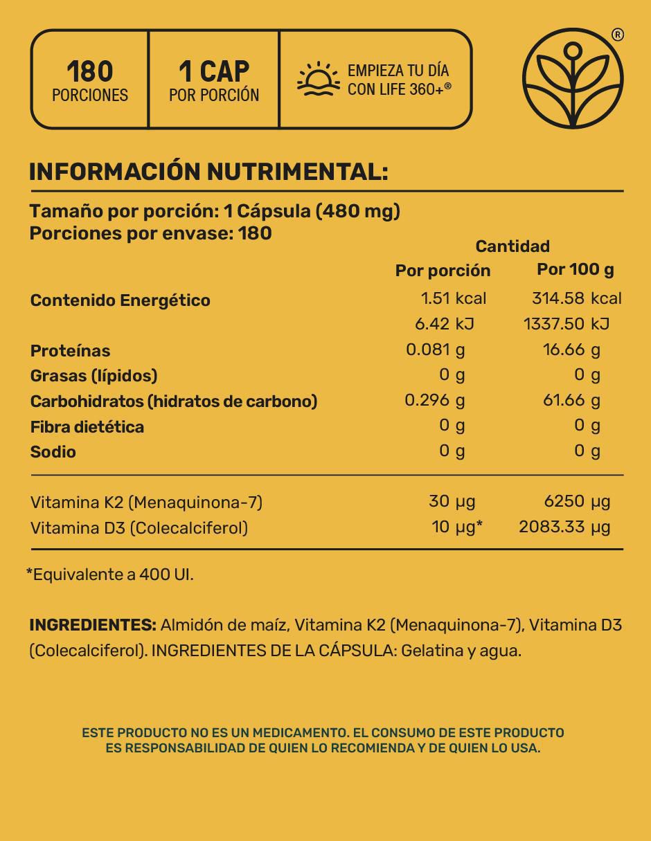 Suplemento D3+K2 con vitaminas de 180 cápsulas 22