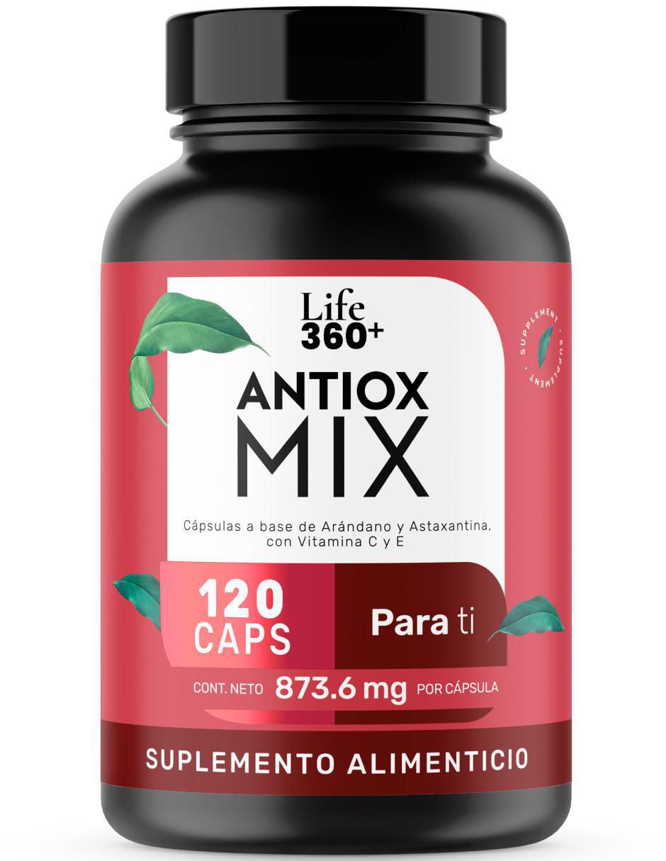 Antiox Mix: Suplemento a base de Axantina, arándano en polvo y Vitaminas Life 360+ de 120 cápsulas