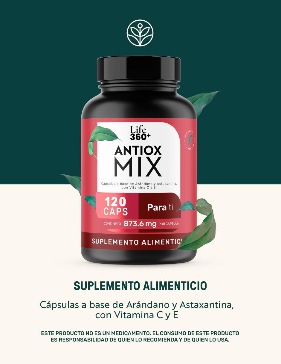 Antiox Mix: Suplemento a base de Axantina, arándano en polvo y Vitaminas Life 360+ de 120 cápsulas 3