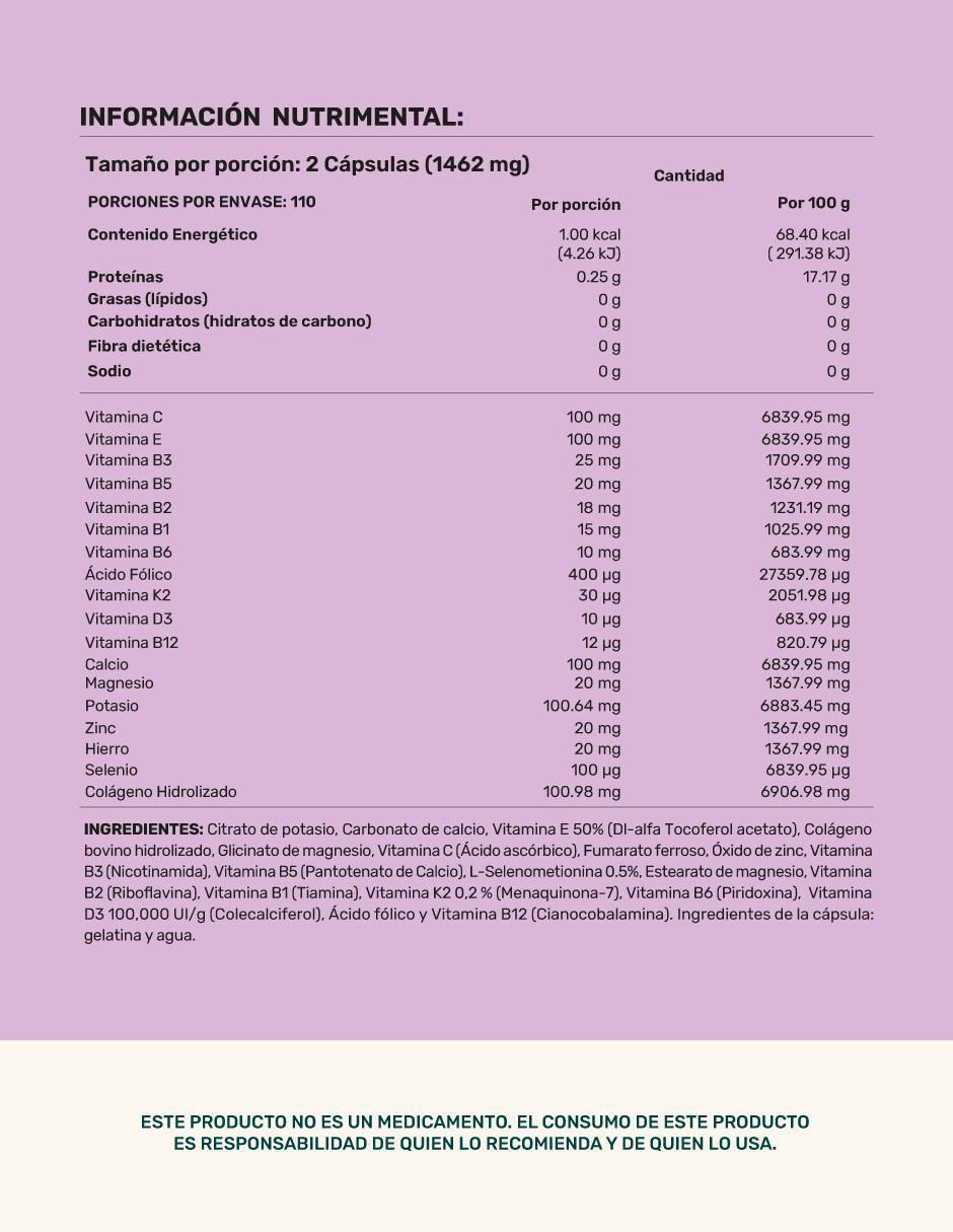 Folic-Acid Collagen: Colágeno hidrolizado + Ácido fólico + Vitaminas y minerales Life 360+ de 220 cápsulas 9