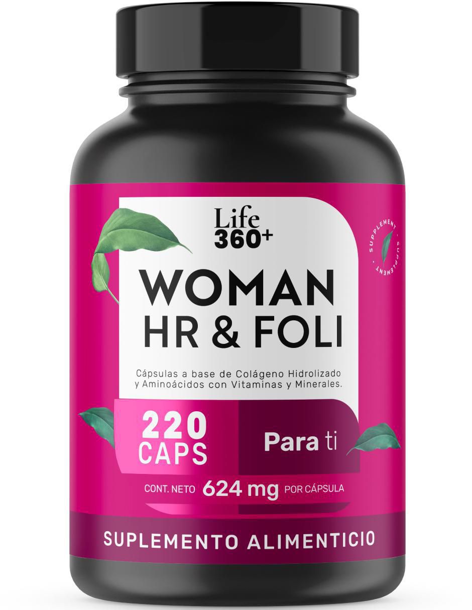 Woman Hr & Foli: Colágeno hidrolizado + Aminoácidos + Vitaminas y minerales Life 360+ de 220 cápsulas