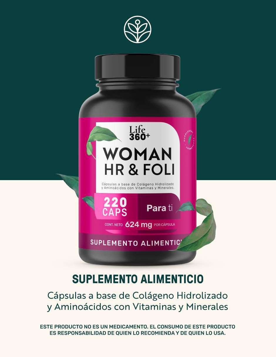 Woman Hr & Foli: Colágeno hidrolizado + Aminoácidos + Vitaminas y minerales Life 360+ de 220 cápsulas 2